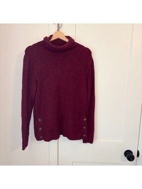 J.Crew Merino Wool Blend Woman’s Small Burgundy Wool Sweater with Button Detail